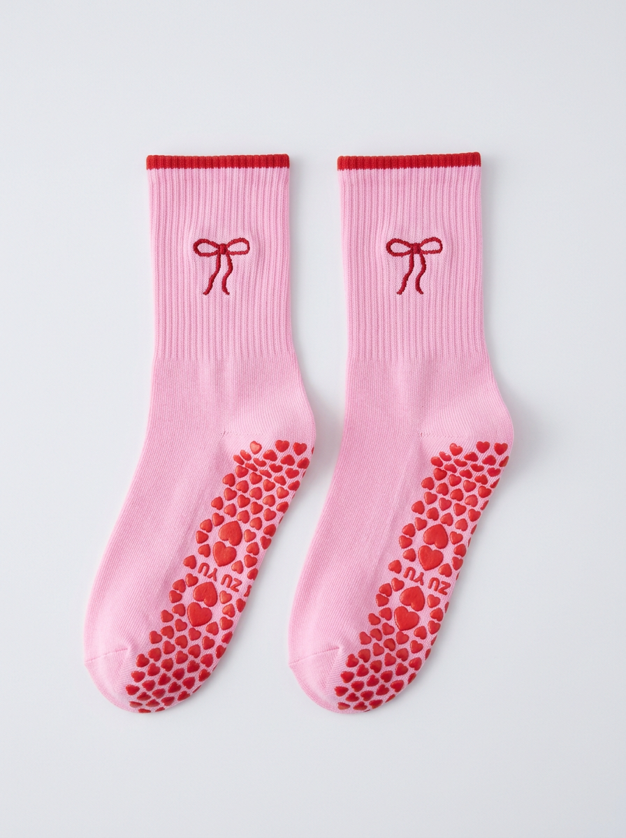 PINK BOW PILATES GRIP SOCKS