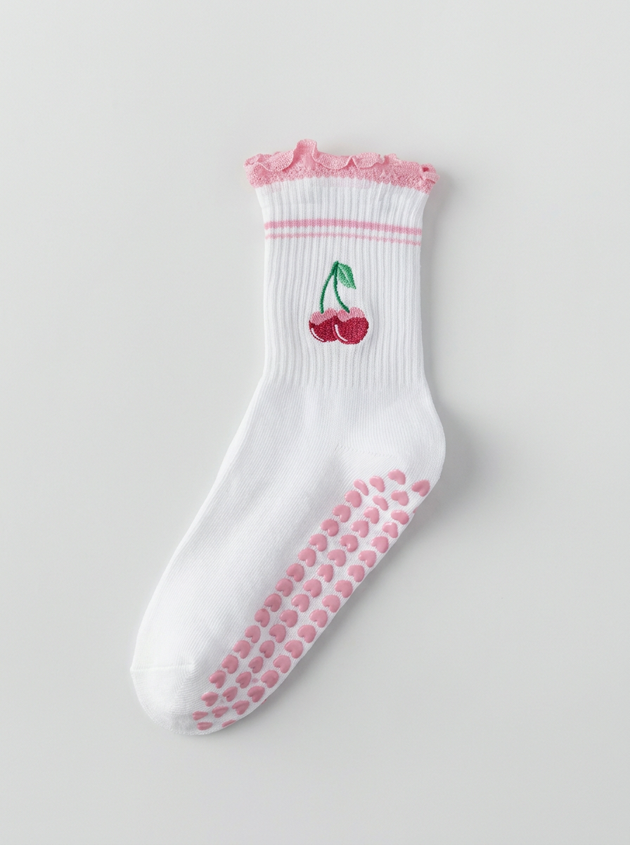 PINK CHERRY PILATES GRIP SOCKS