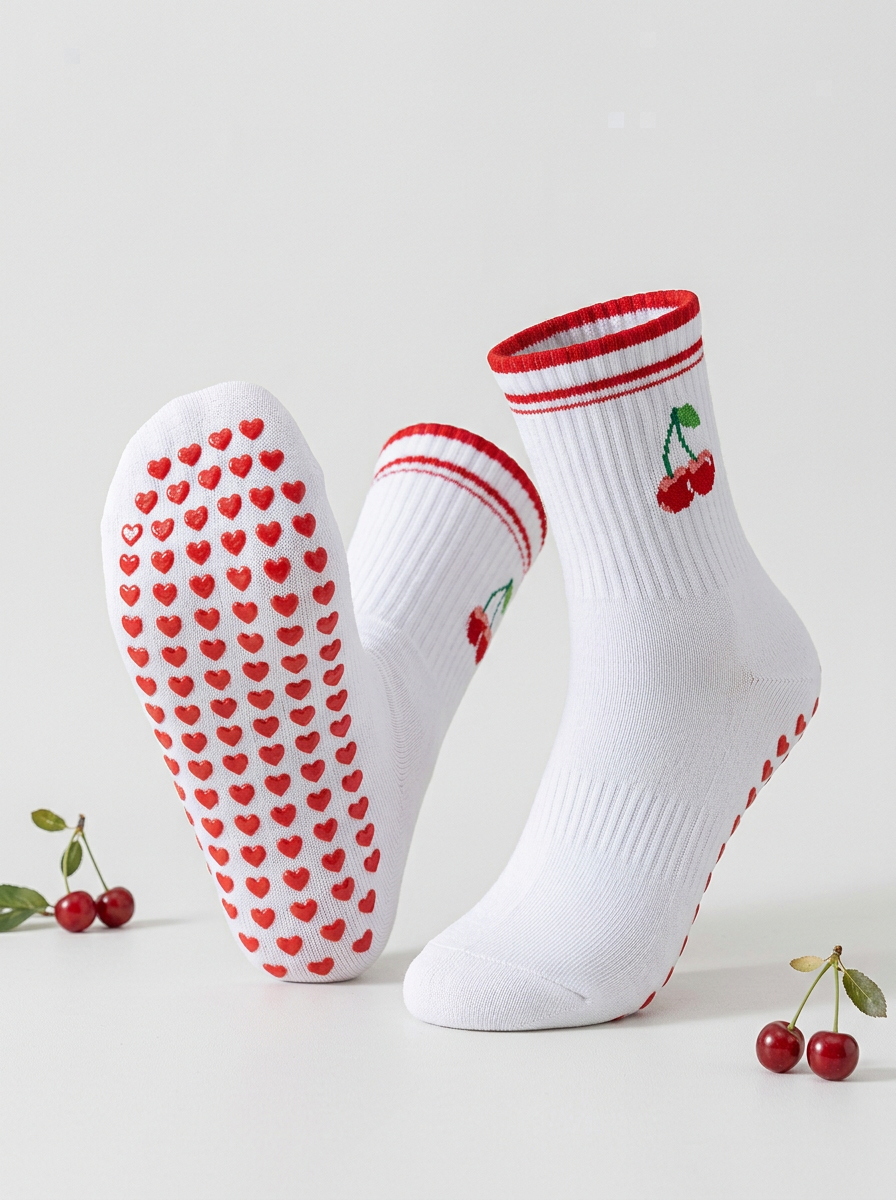 RED CHERRY PILATES GRIP SOCKS