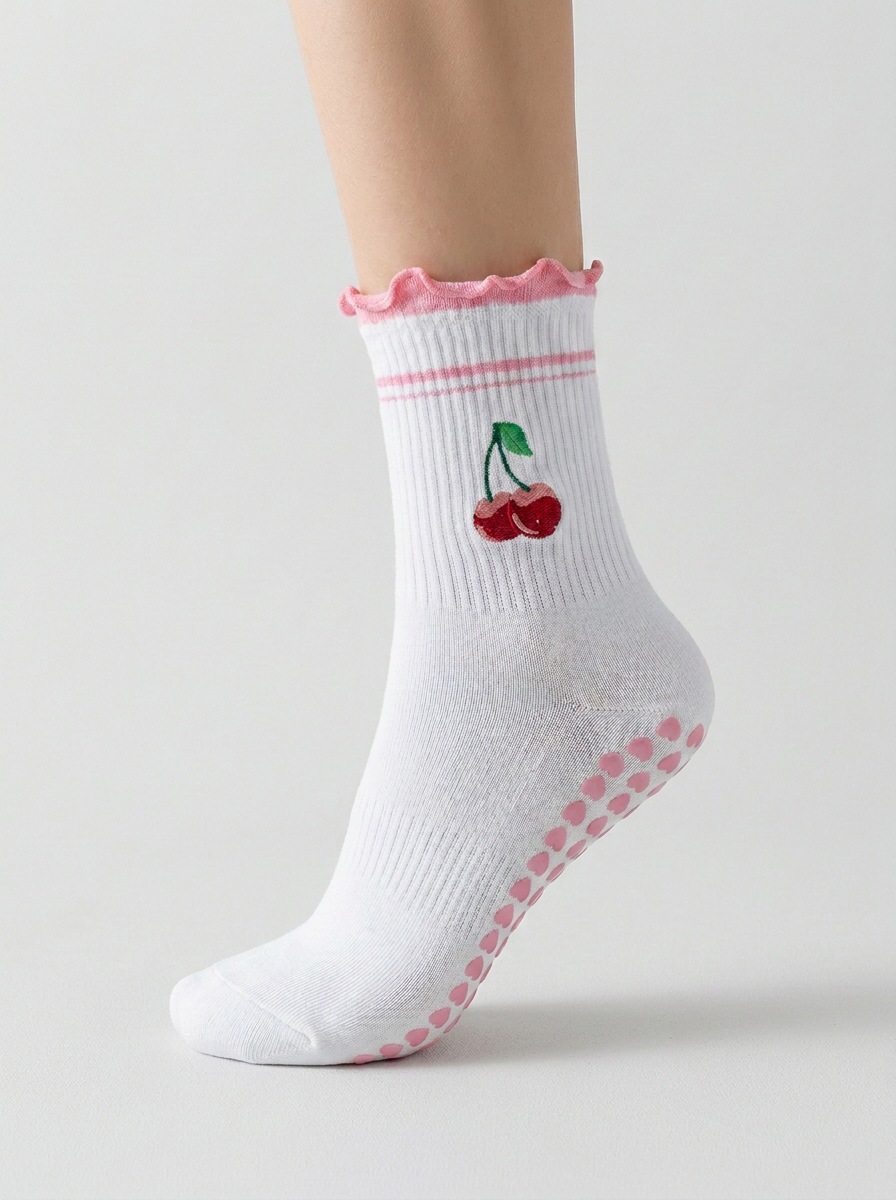PINK CHERRY PILATES GRIP SOCKS