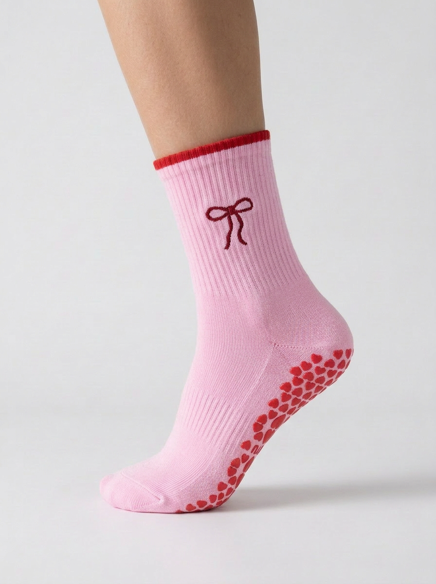 PINK BOW PILATES GRIP SOCKS